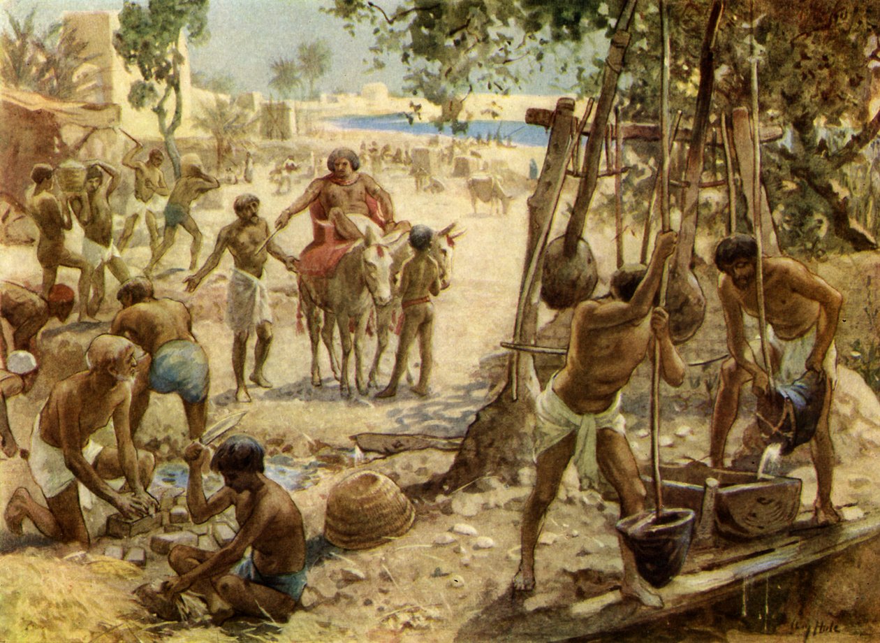 Israelitterne laver mursten i Egypten. Anden Mosebog I. II:14 - Bibelen af William Brassey Hole