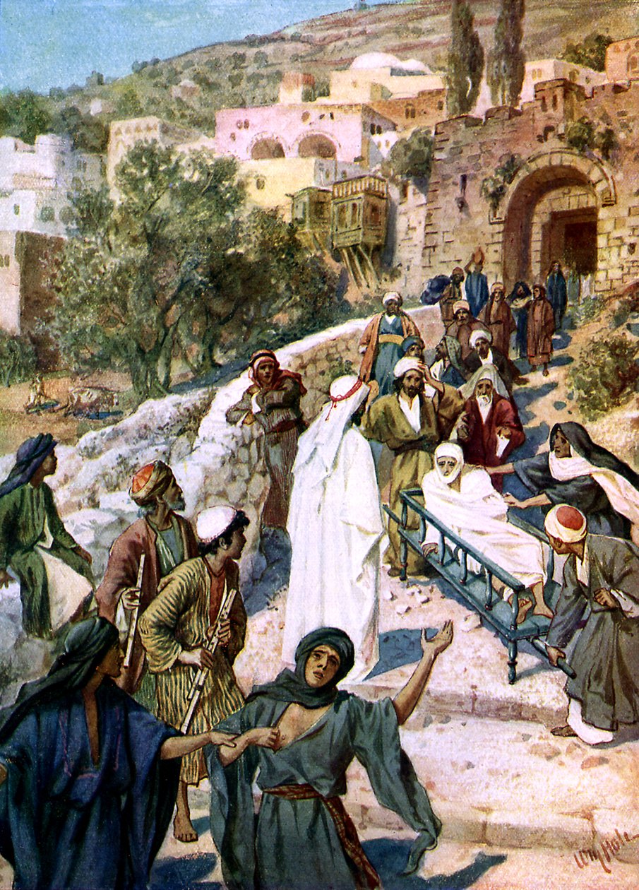 Jesus opdrager søn af enken af Nain - Bibelen af William Brassey Hole