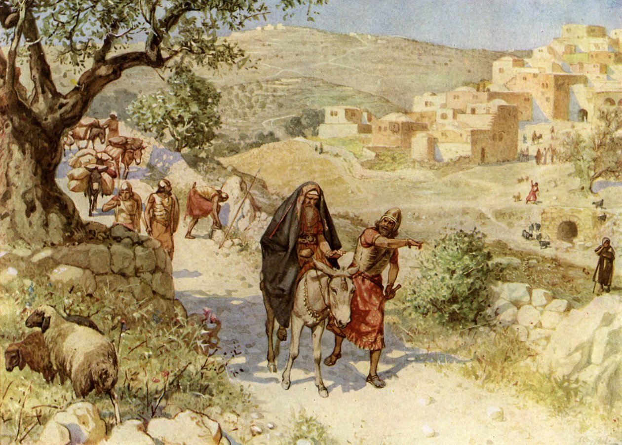 Kong David, der flygter fra Jerusalem, er forbandet af Shimei - Bibelen af William Brassey Hole