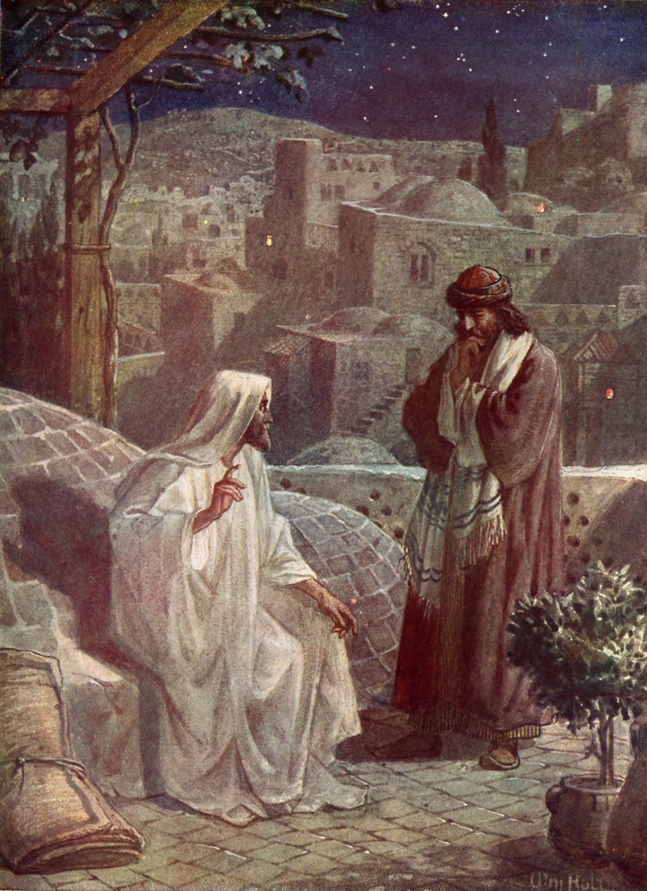 Nikodemus besøger Jesus for at høre hans lære - Bibelen af William Brassey Hole