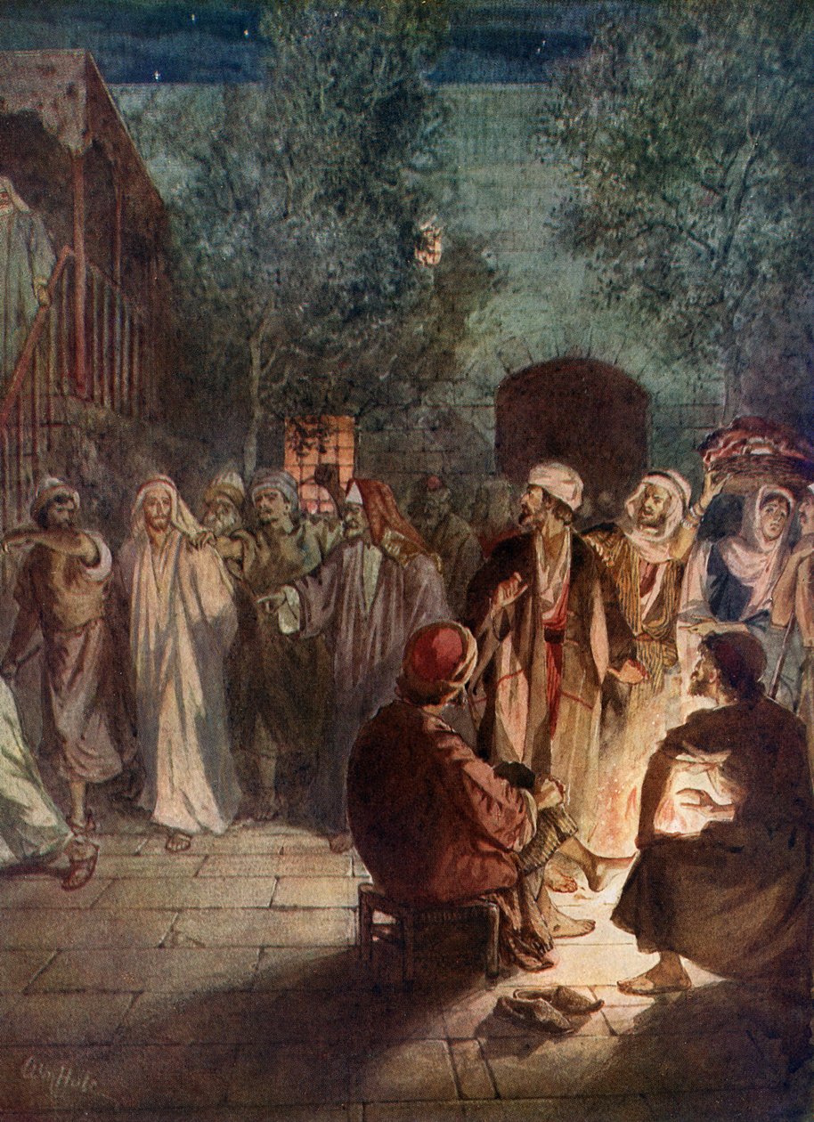 Peter nægter at kende Jesus en tredje gang - Bibelen af William Brassey Hole