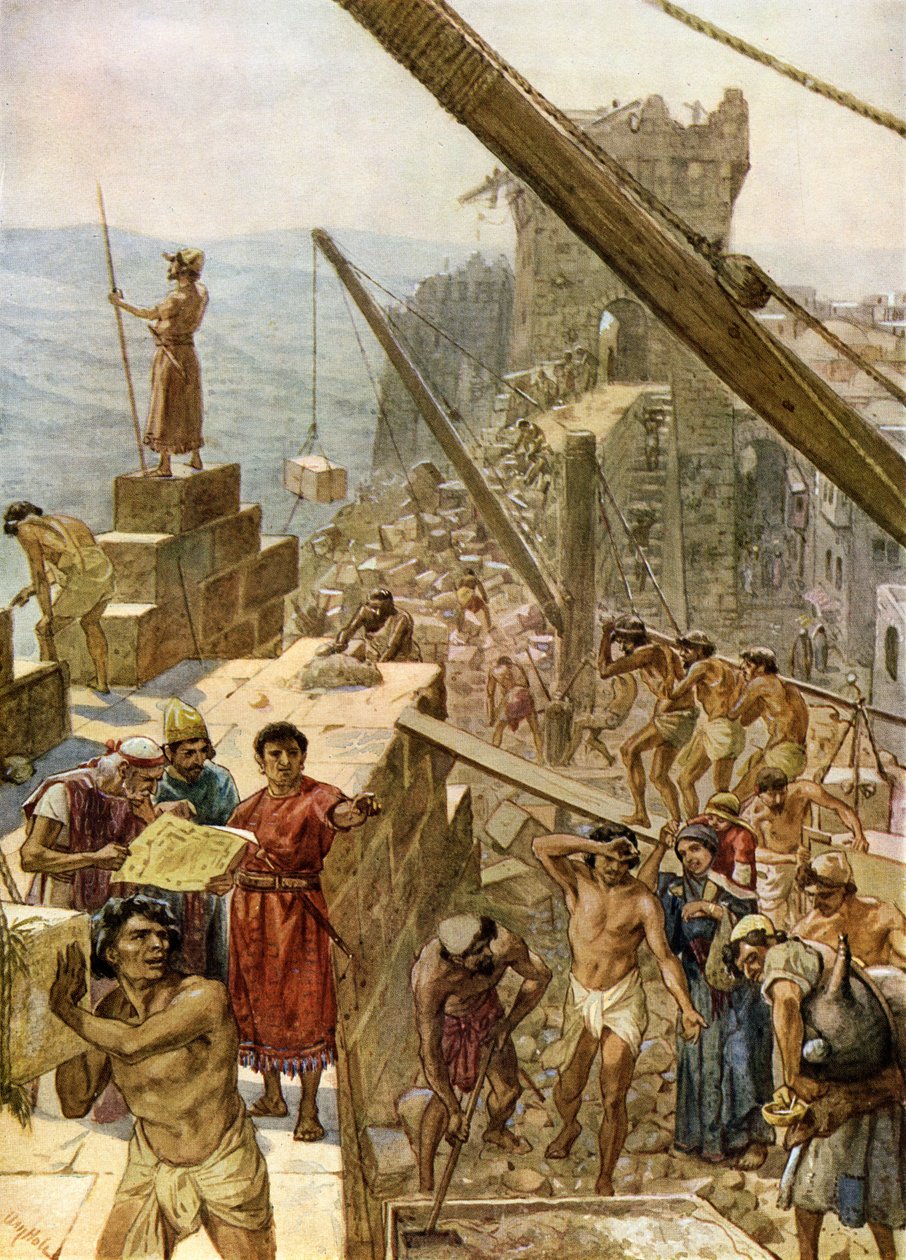 Genopbygning af Jerusalems mure under Nehemias - Bibelen af William Brassey Hole