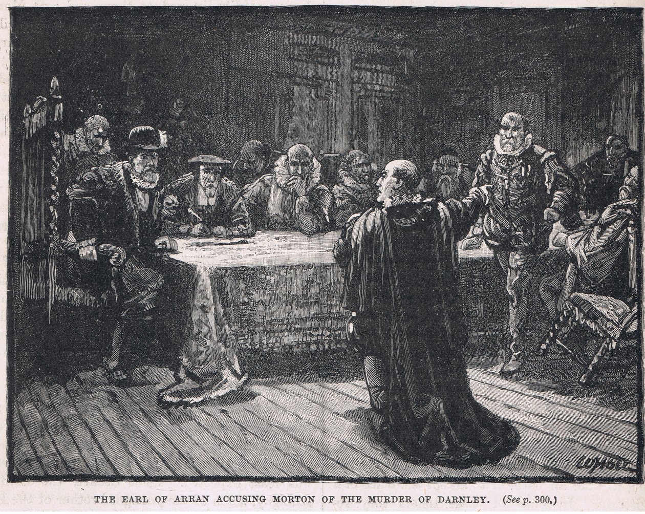 Jarlen af Arran anklager Morton for mordet på Darnley 1581 af William Brassey Hole