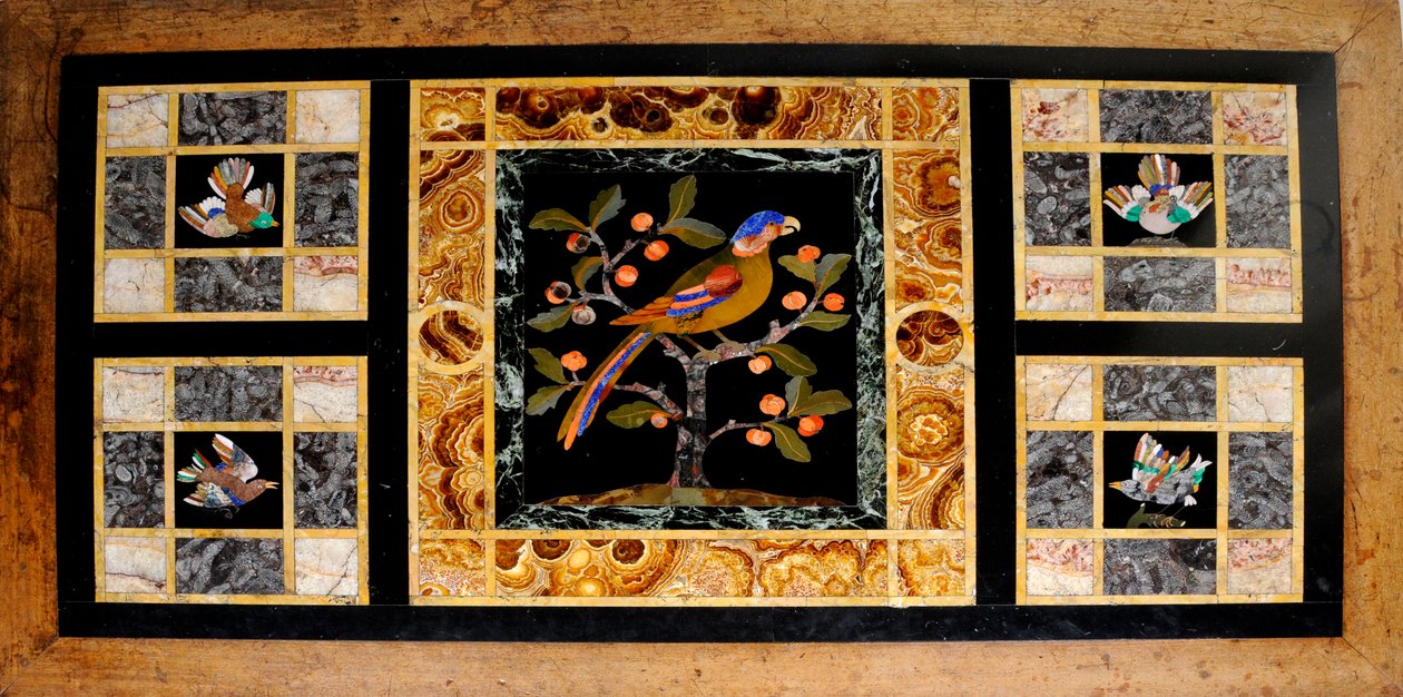 Detalje af et bord med marmorplade (eg og marmor) af William Burges