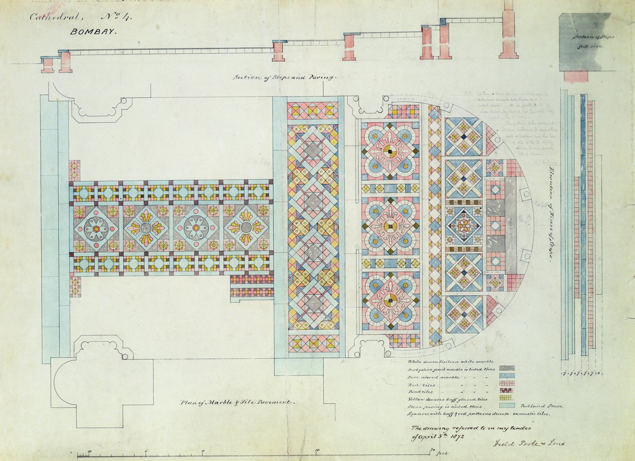 Design til en fortov, katedralen i Bombay, Indien af William Butterfield