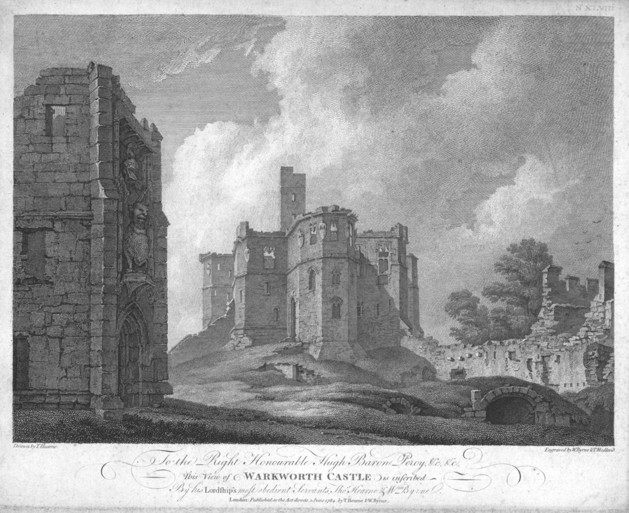 Warkworth Castle, c1784. af William Byrne