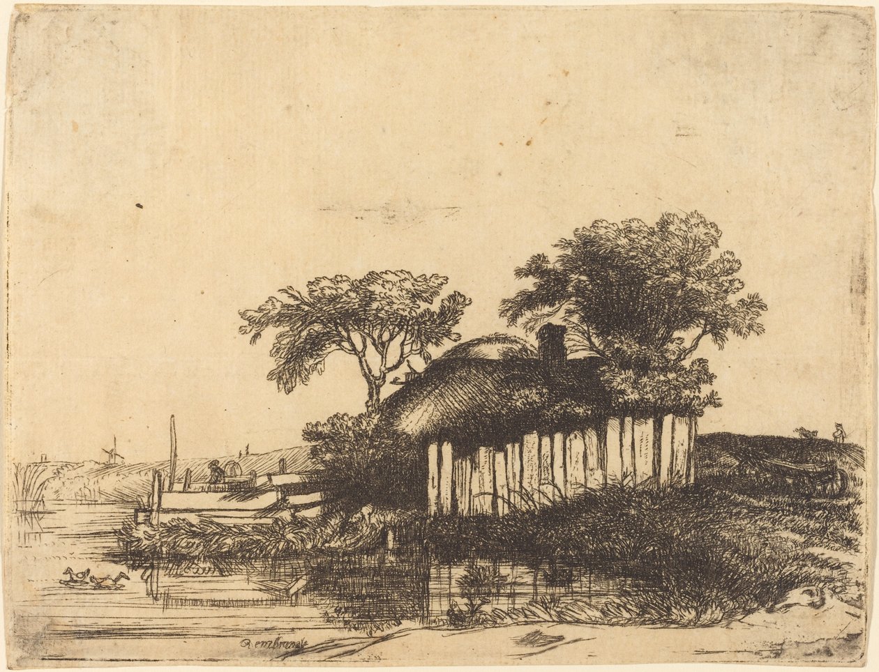 Sommerhus med hvid blegning af William Byron after Rembrandt van Rijn
