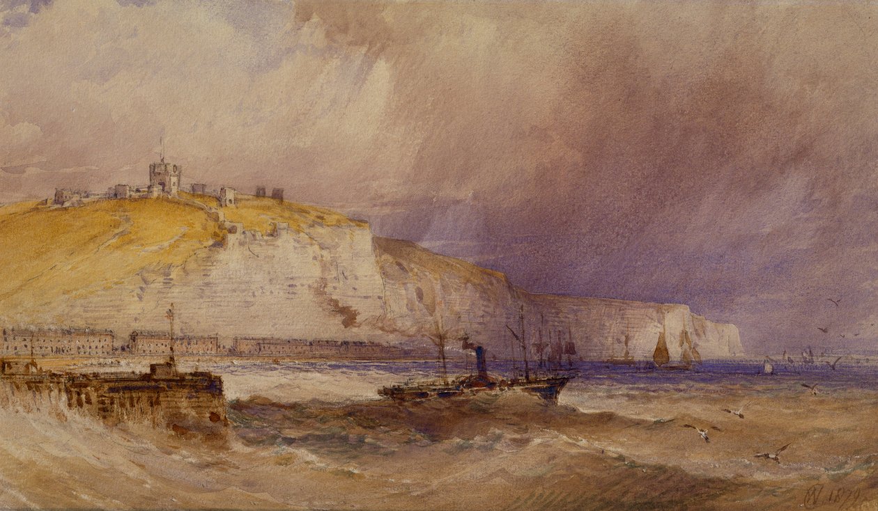 En hjuldamper forlader Dover Havn, 1879 af William Callow