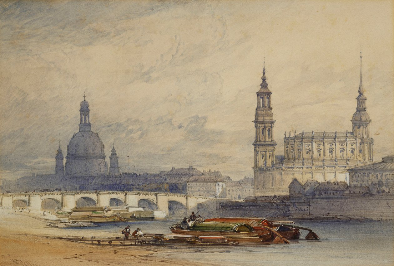 Dresden fra floden Elben, 1853 af William Callow