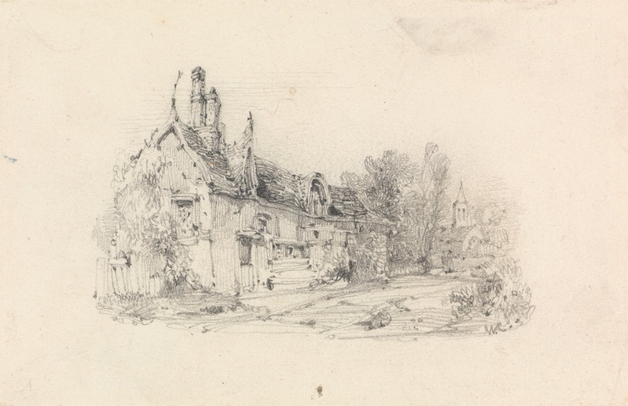 Stuehus med Kirke i Afstand af William Callow