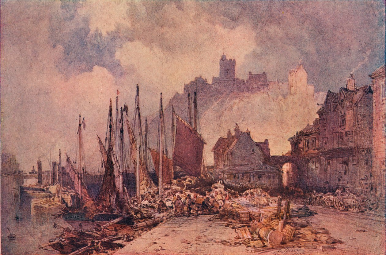 Fiskemarked på kajen, Folkestone Havn, c1885 af William Callow