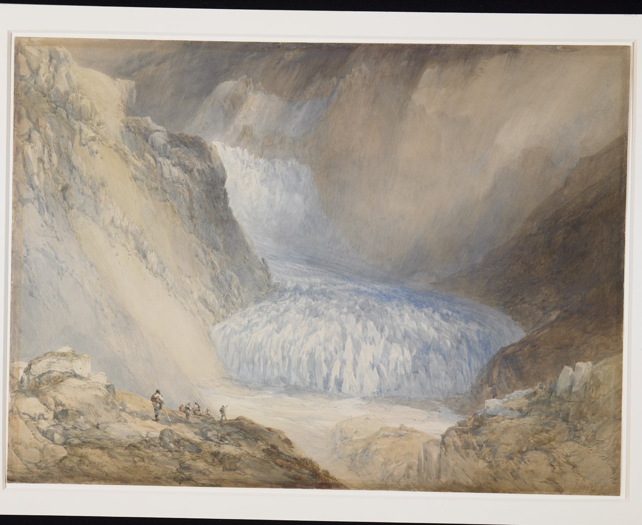 Glacier Du Rhone And The Galenstock, Fra Furka Pass Road (akvarel over blyant forhøjet med hvidt på råhvidt papir) af William Callow