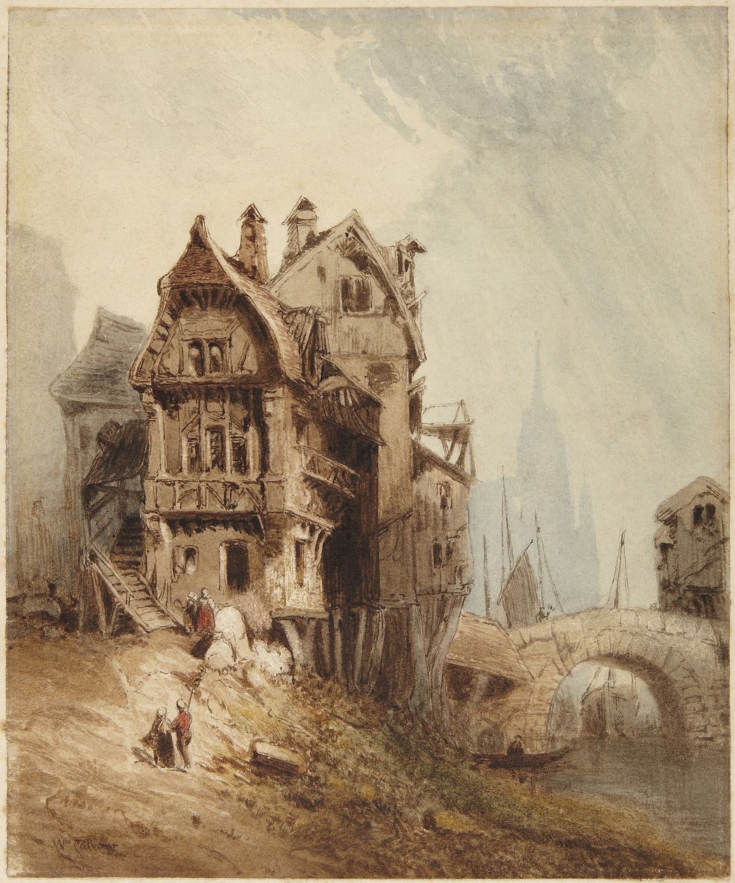 Huse ved floden af William Callow