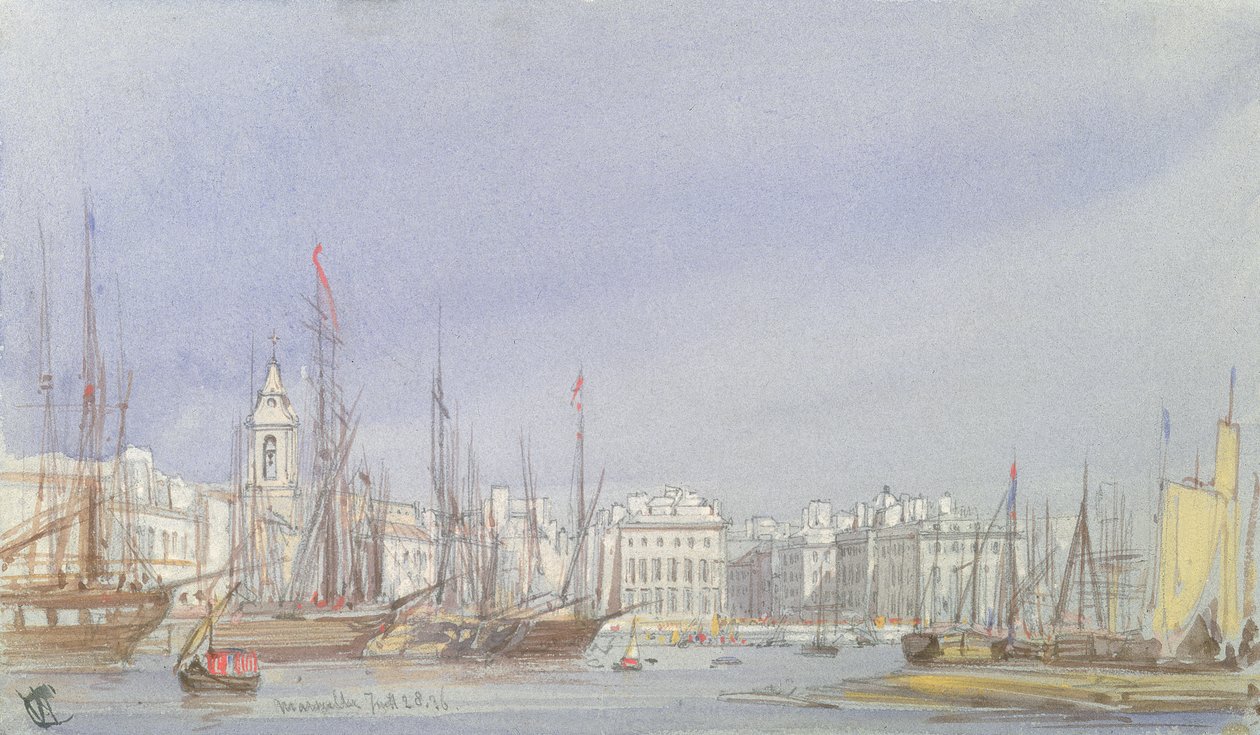 Marseille, skibsfart i den indre havn, 28. juli 1836 af William Callow