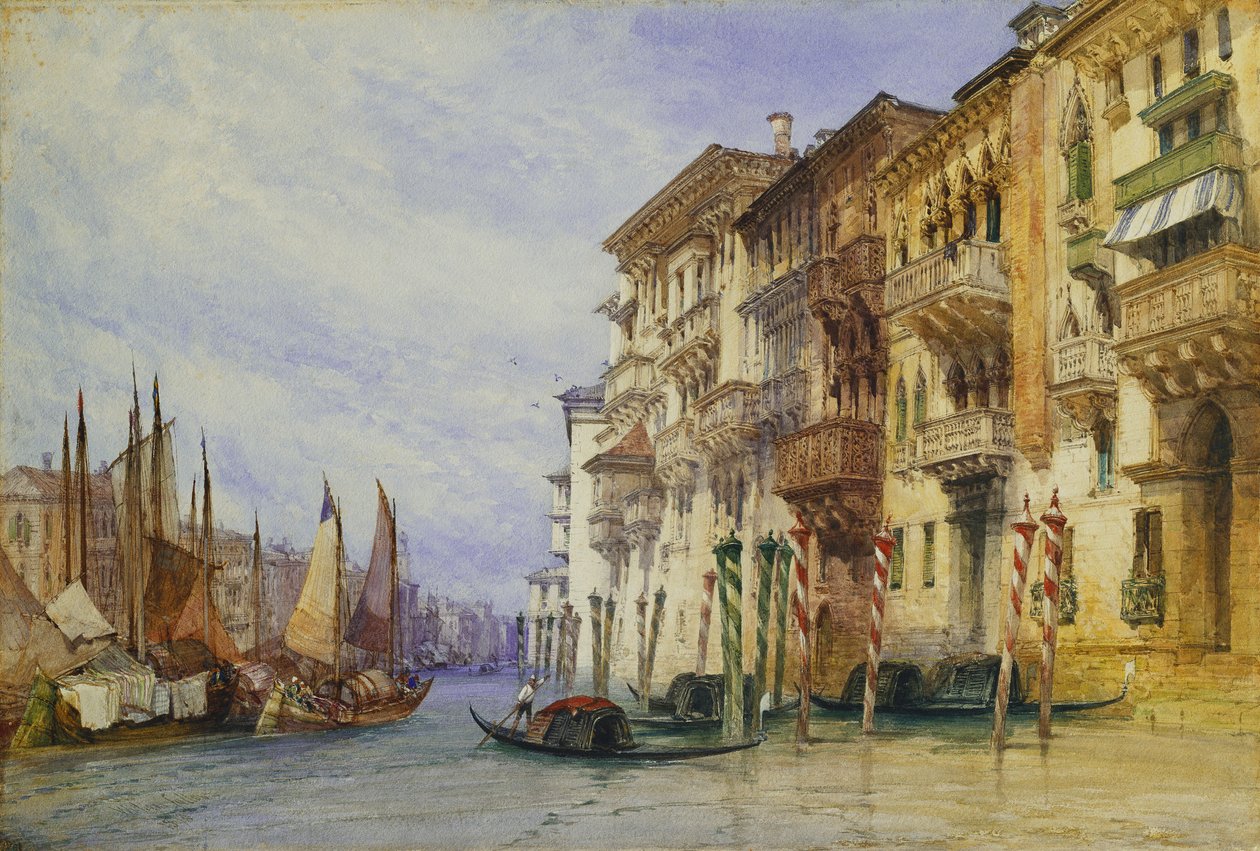 Paladser nær indgangen til Canal Grande, Venedig, 1898 af William Callow