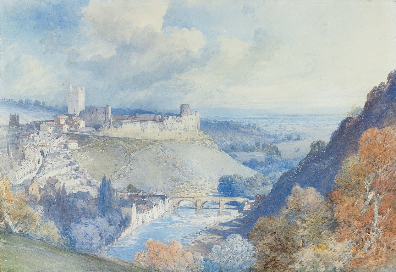 Richmond Castle and Town, Yorkshire af William Callow
