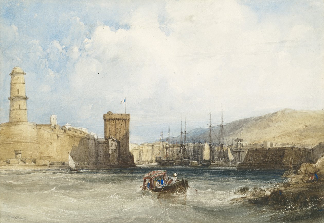 Indgangen til Marseilles havn, ca. 1838 af William Callow