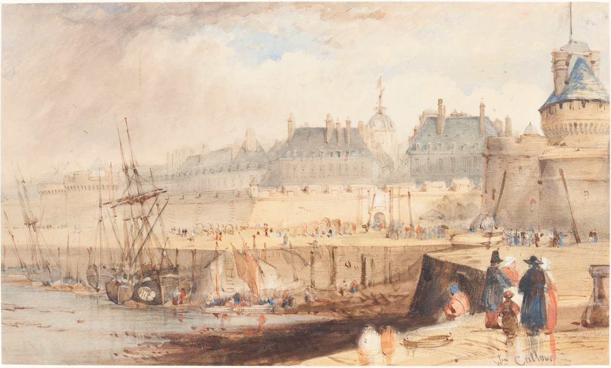 Havnen i St. Malo ved lavvande af William Callow