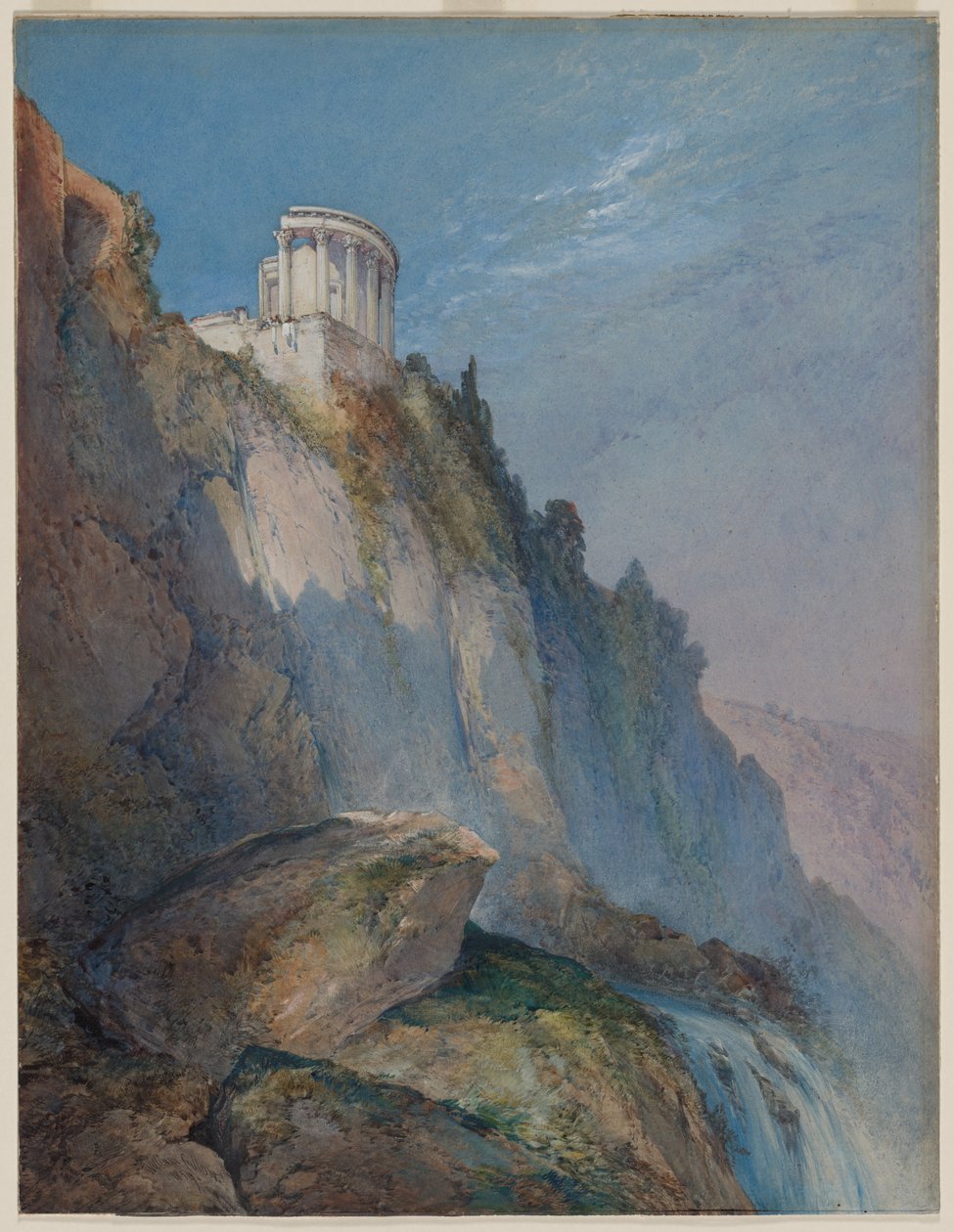 Vesta-templet og vandfaldene i Tivoli, 1859. af William Callow