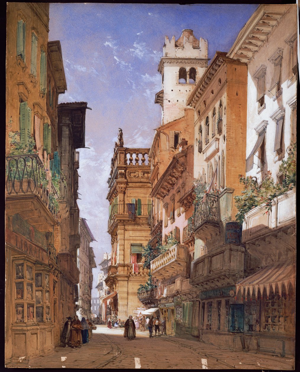 Verona: Corso Sant "Anastasia and the Palazzo Maffei, 1855 af William Callow