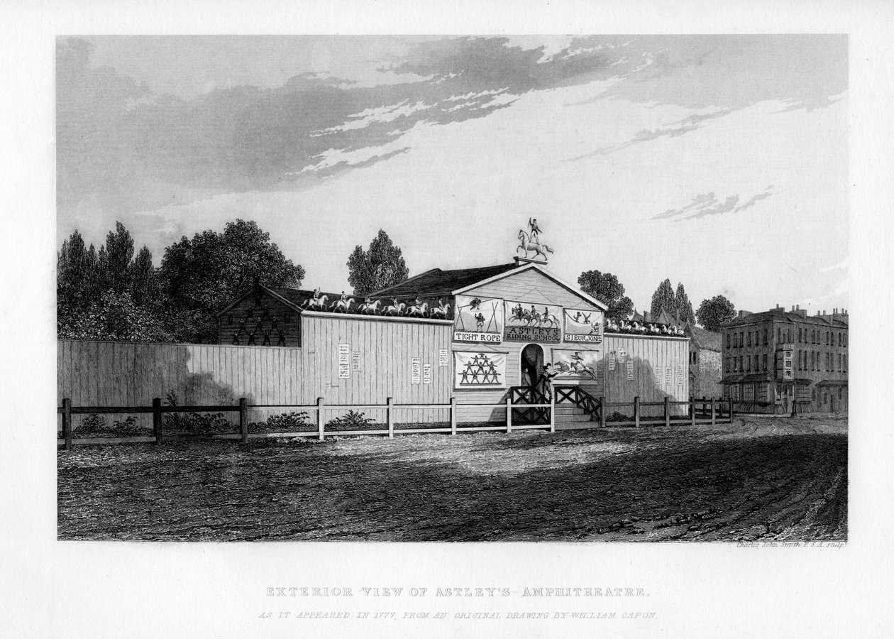 Udvendigt billede af Astleys Amphitheatre i London, som det så ud i 1777, 1840 af William Capon