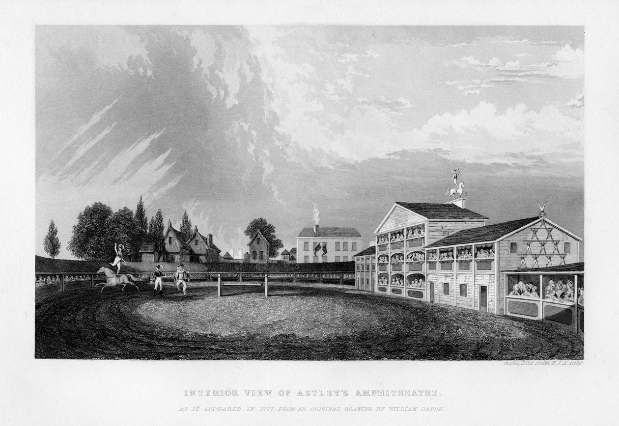Indvendigt billede af Astleys Amphitheatre i London, som det så ud i 1777, 1840. af William Capon