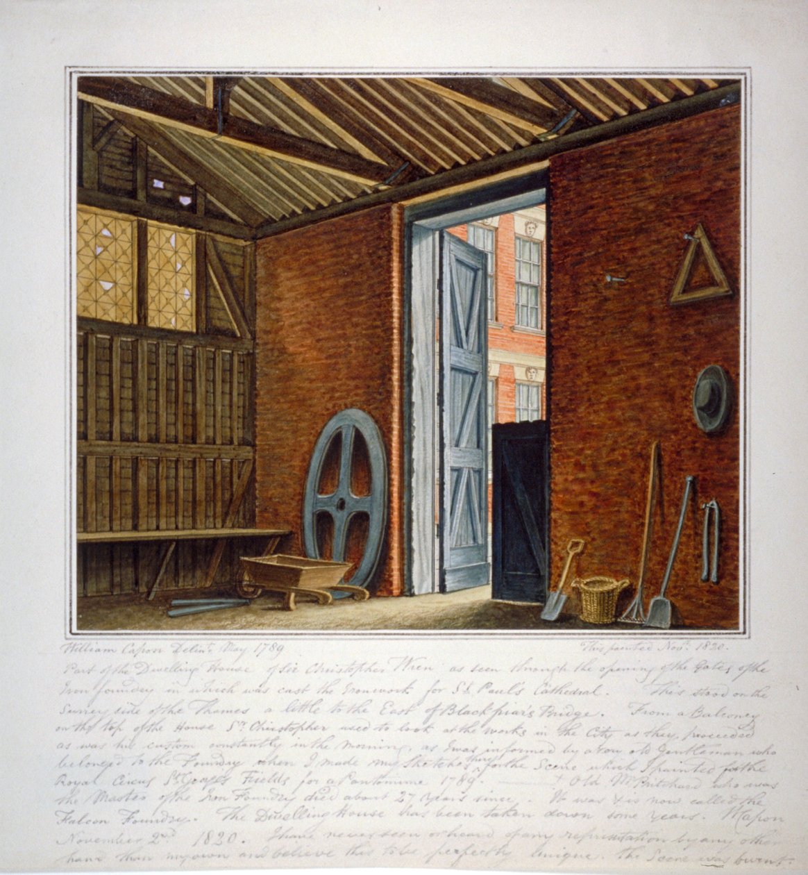 En del af Sir Christopher Wrens bolighus, Southwark, London, 1820. af William Capon
