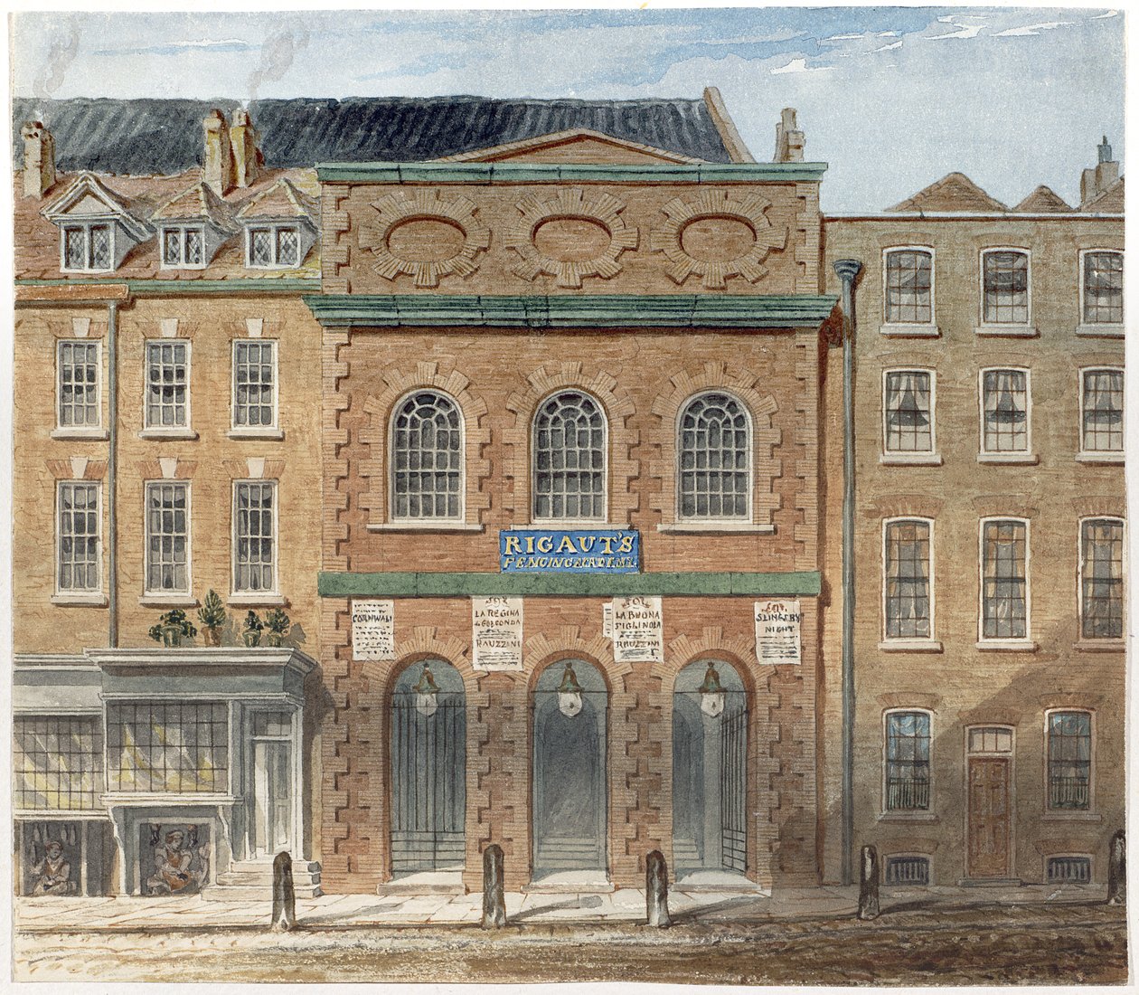 Det første operahus i Haymarket, brændte ned i 1789 af William Capon