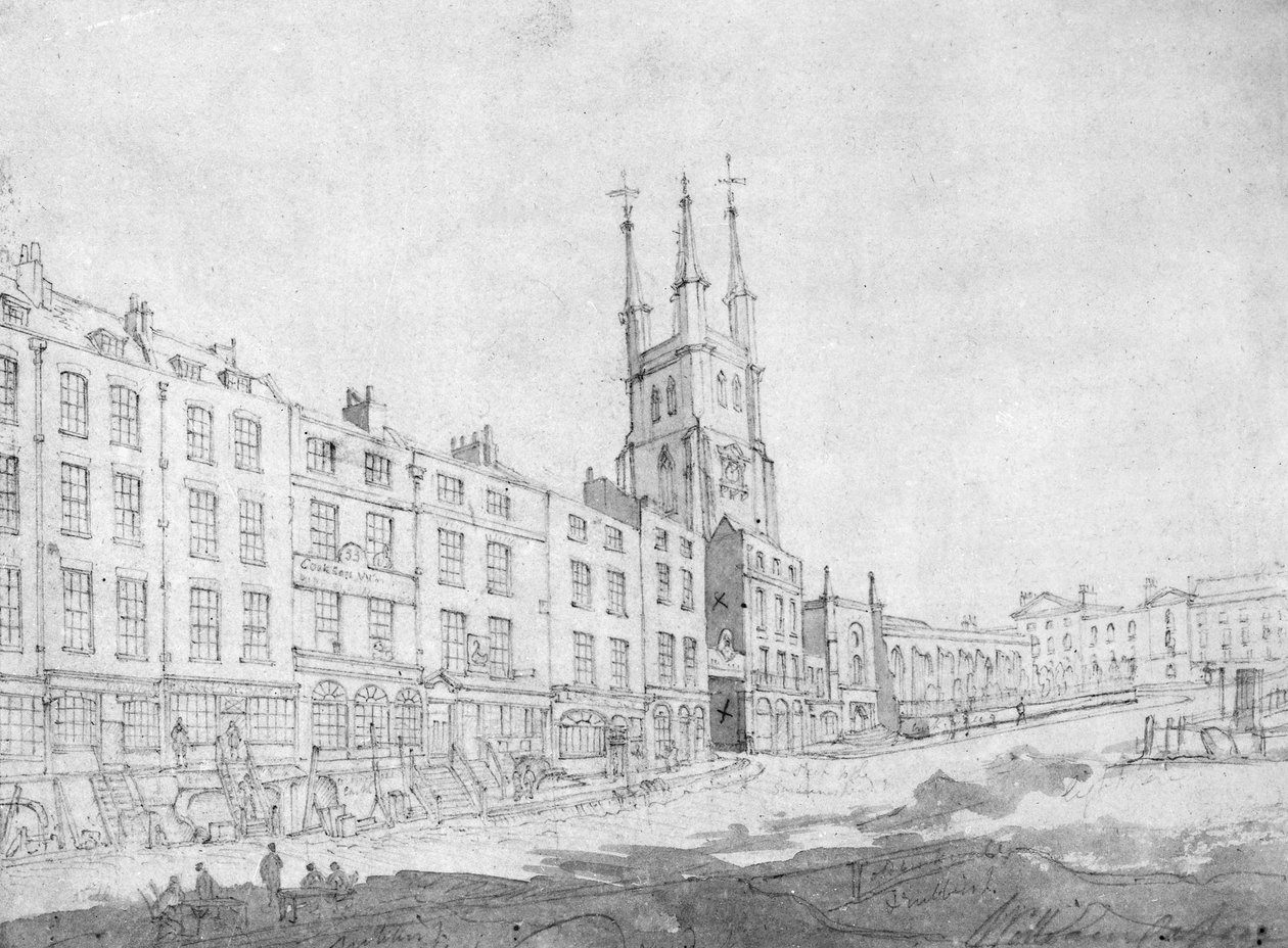 Udsigt over Snow Hill under forbedringer, 1803 (tegning) af William Capon