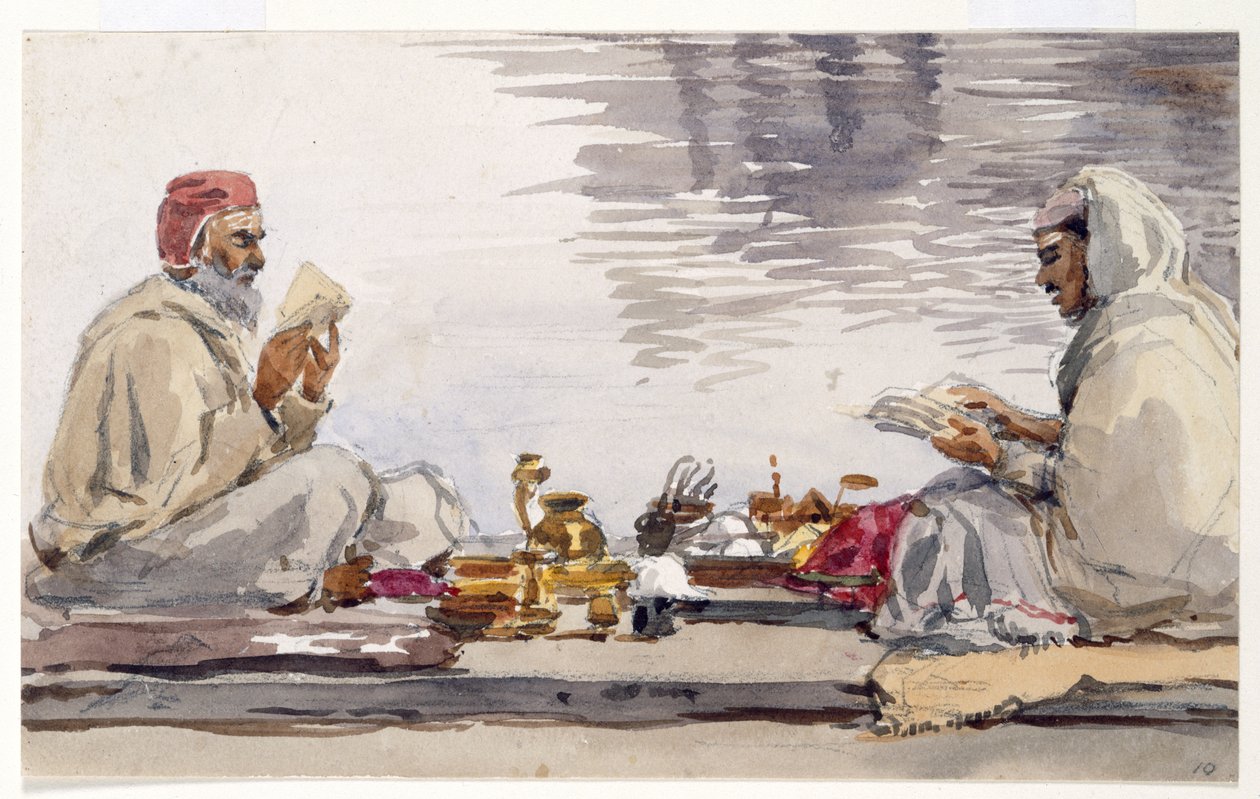 To hellige mænd læser Granth Sahib, Amritsar af William Carpenter