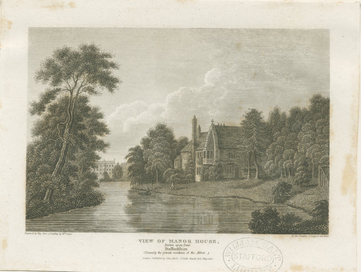 Burton-upon-Trent - Manor House: gravering, nd [c 1812] (tryk) af William Carter