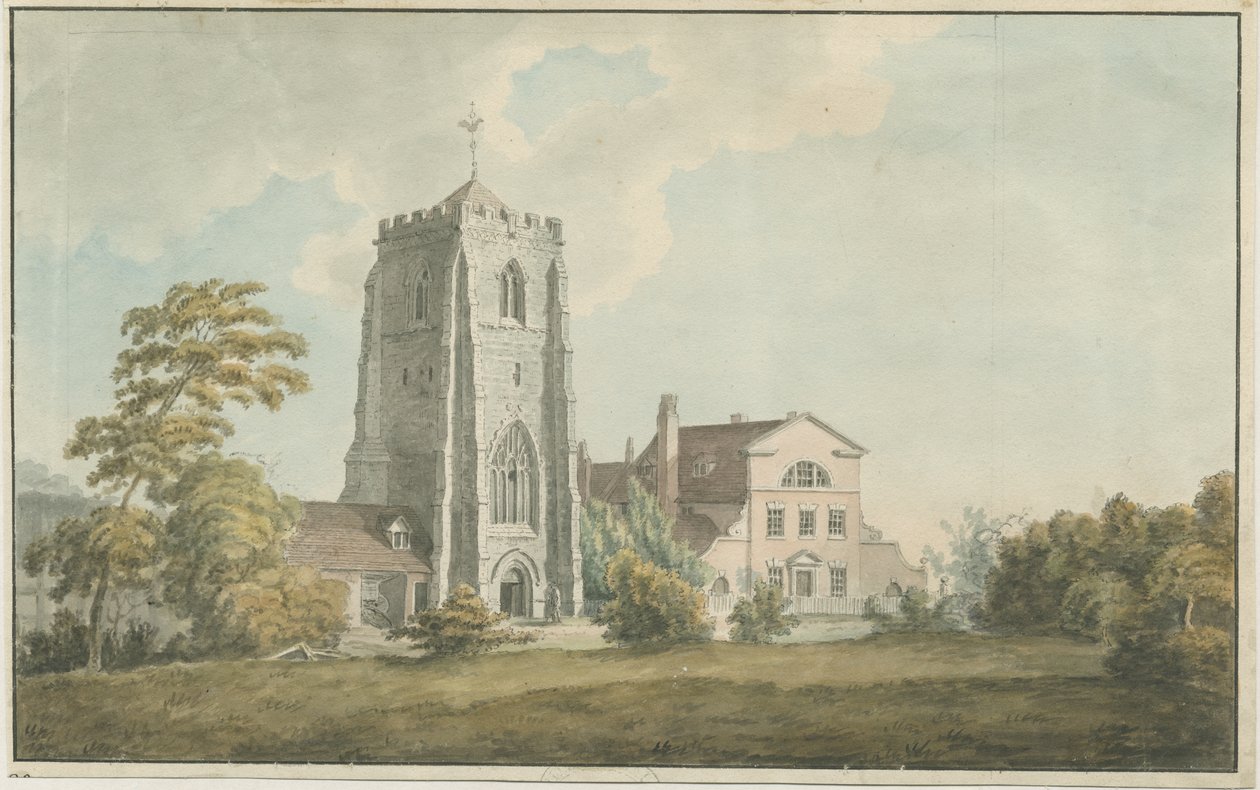 Ranton Abbey [Priory]: akvarelmaleri, nd [slutningen af det 18. århundrede] af William Carter