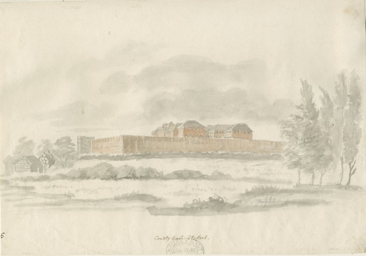 Stafford - Shire Hall: arkitekters blæktegning (tonet) og [c 1798] (tegning) af William Carter