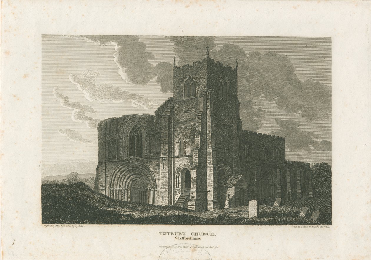 Tutbury Priory Church: gravering, nd [c 1812] (tryk) af William Carter