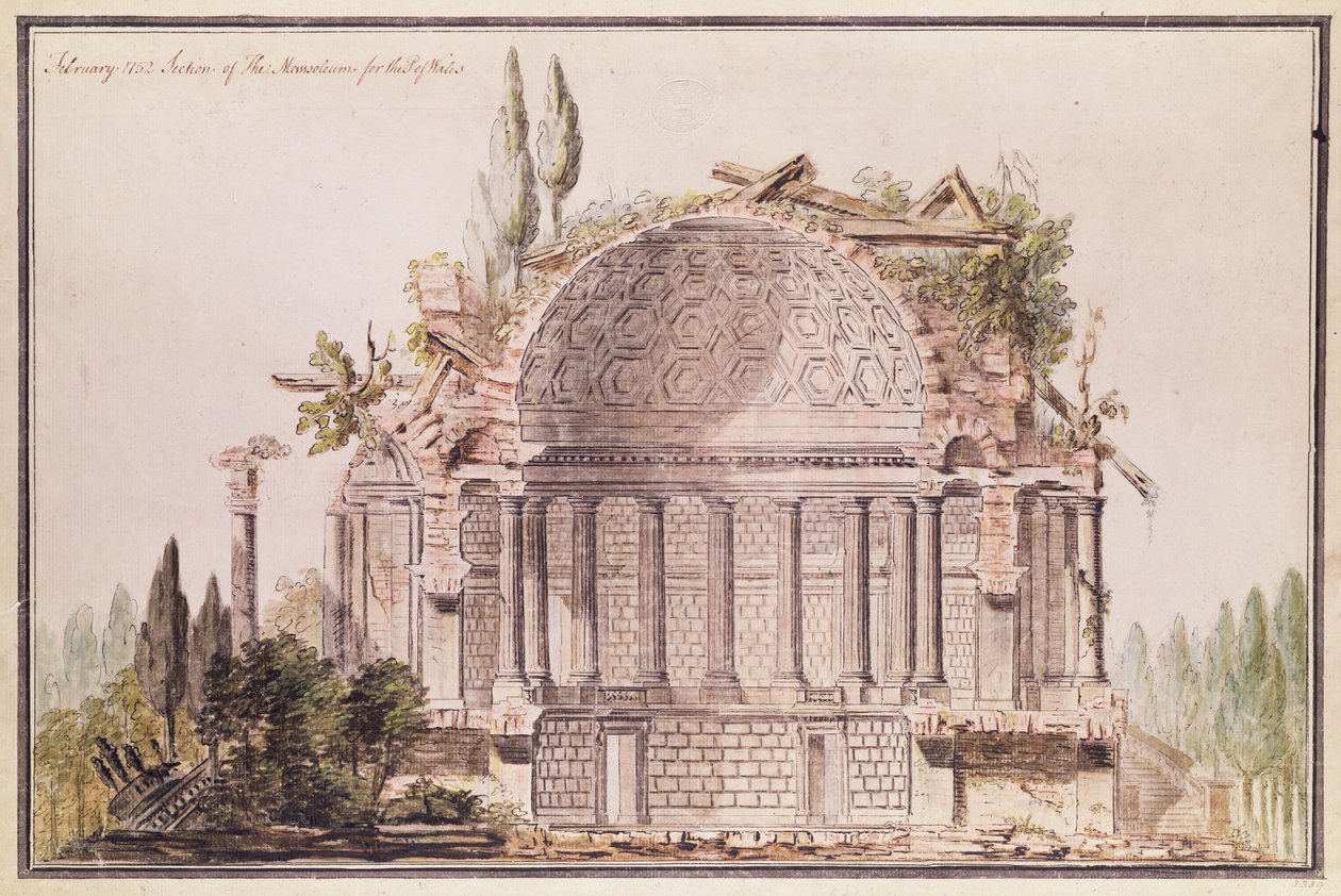 Arkitektonisk tegning til mausoleum for Frederick, Prince of Wales (1707-51), ca. 1751 af William Chambers