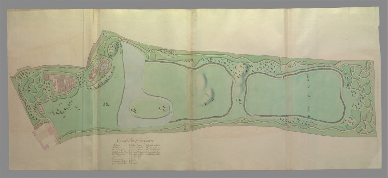 Generel plan for haverne i Kew, 1763. af William Chambers