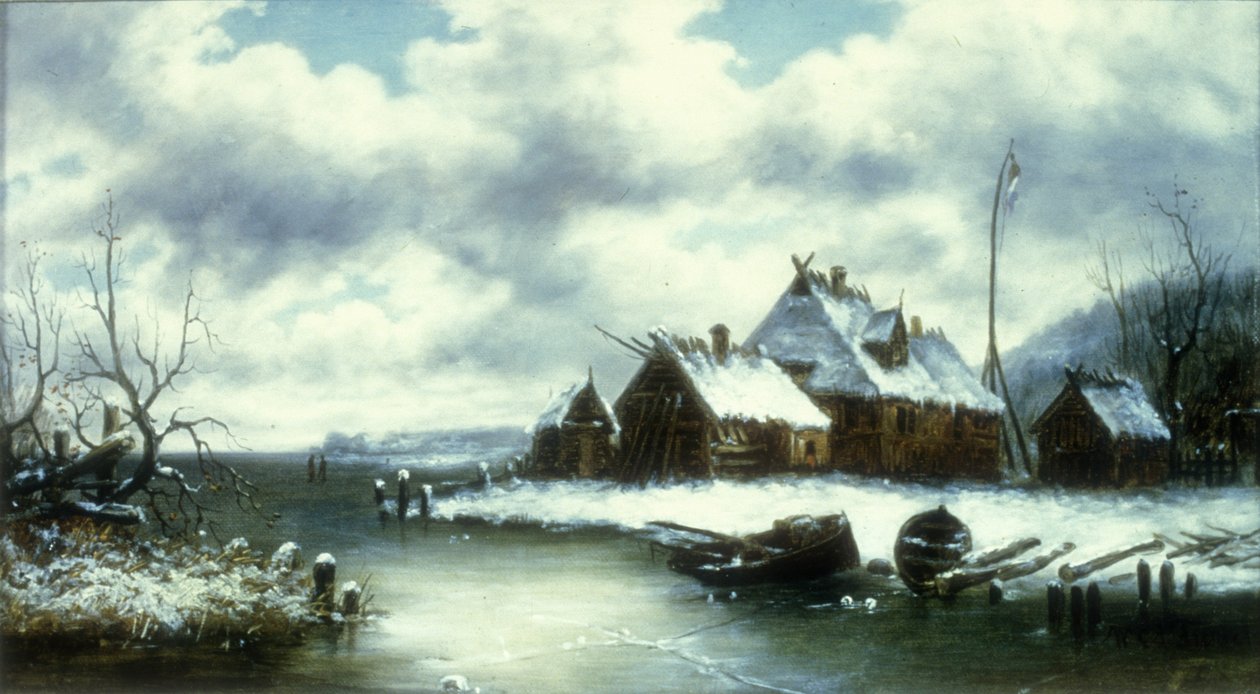 Winter Snow Scene (olie på lærred) af William Charles Anthony Frerichs