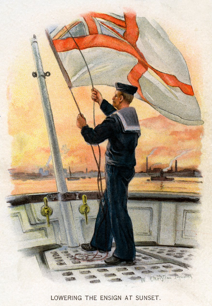 Sænkning af Fanen ved solnedgang, c1890-c1893. af William Christian Symons