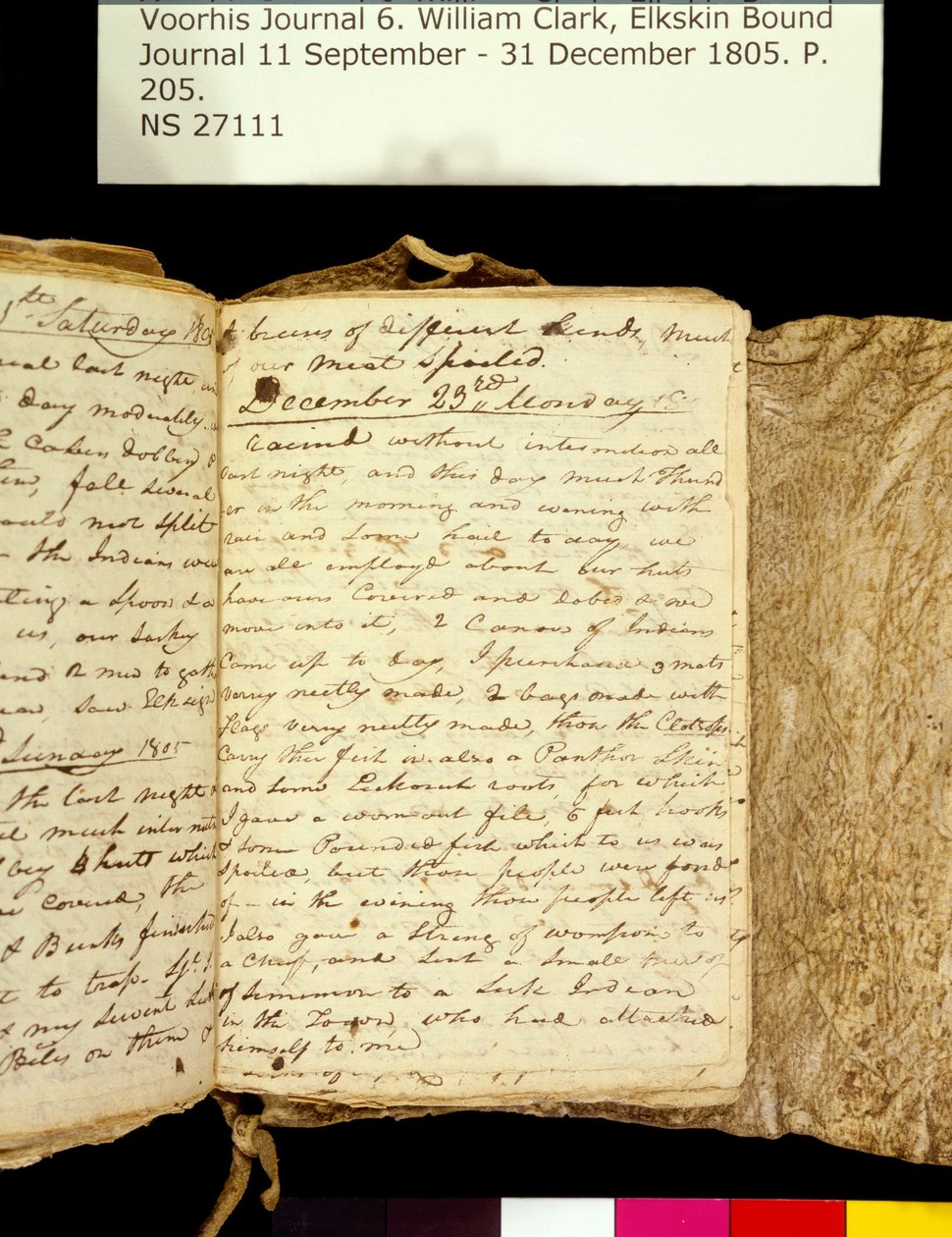 Clark Family Collection- bind 6. Elkskin Journal, side 205, 22.-23. December 1805 af William Clark