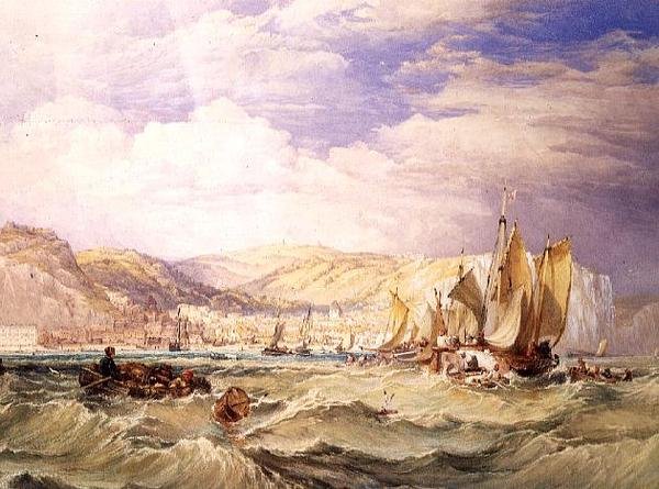 Fiskerbåde ud for Hastings (akvarel på papir) af Clarkson Frederick Stanfield