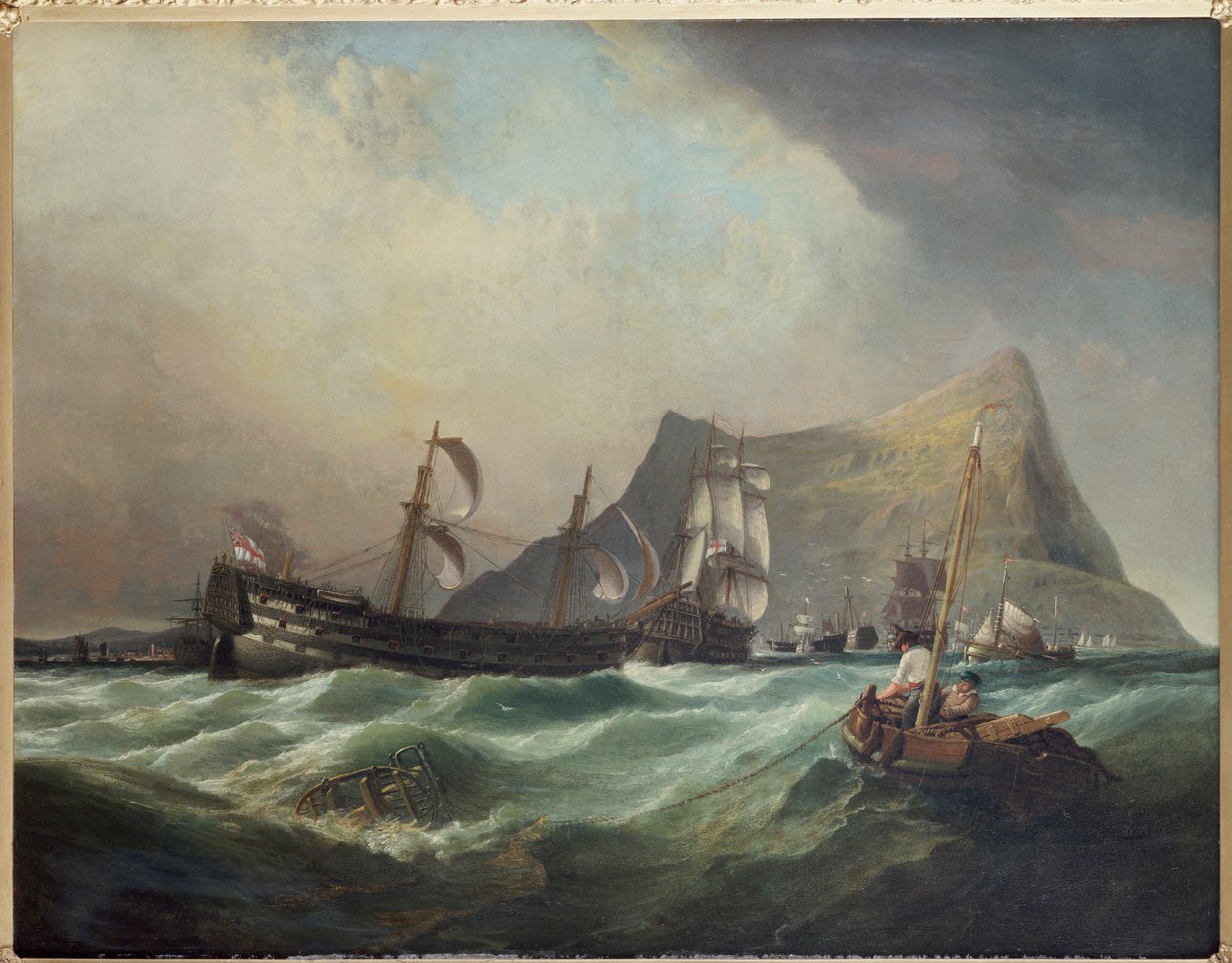 Neptun, trækker sejren ind i Gibraltars havn efter slaget ved Trafalgar af Clarkson Frederick Stanfield
