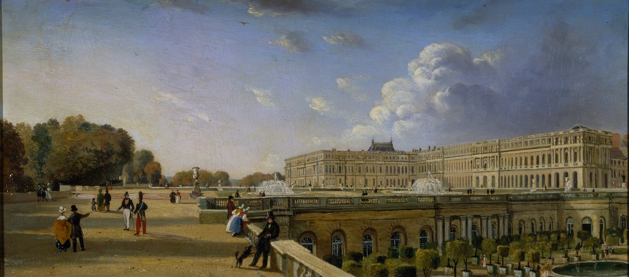 Paladset og terrassen i Versailles, ca. 1825-35 (olie på panel) af William Cowen