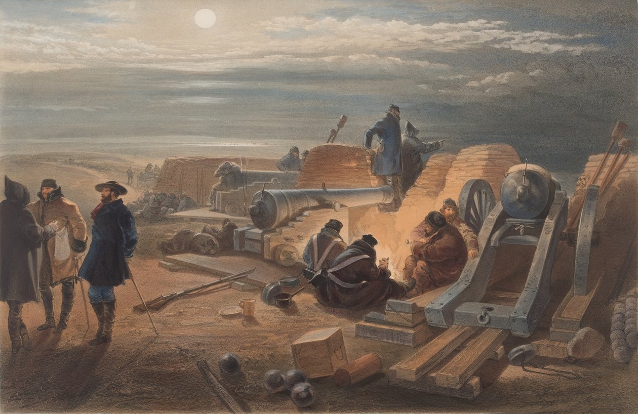 ? A Quiet Night in the Batteries. A Sketch in the Greenhill Batterydani af William Crimea Simpson