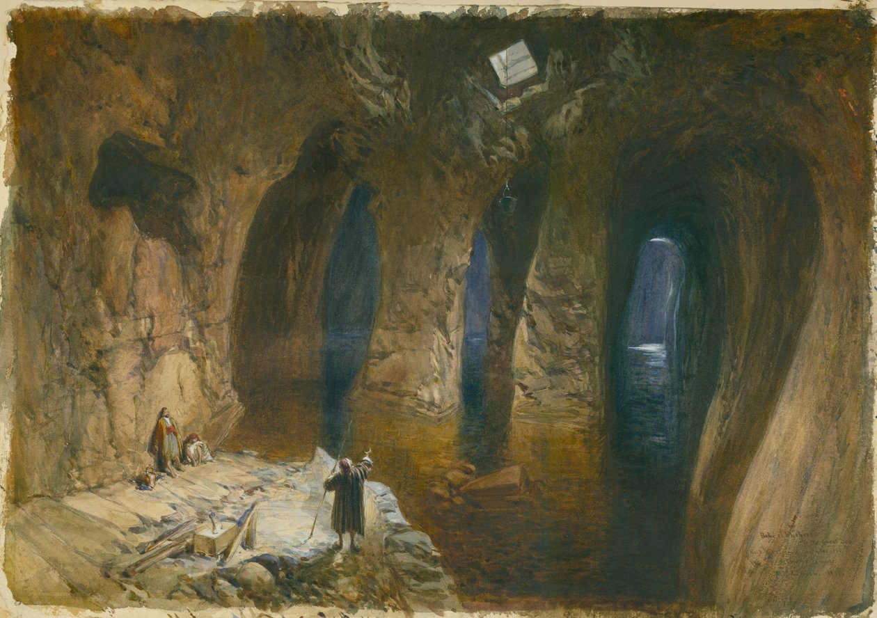 Bahr el Khabeer eller Great Sea Rock-cut cisterne under stedet for Salomons tempel, 1870 (wc og blyant på papir) af William Crimea Simpson