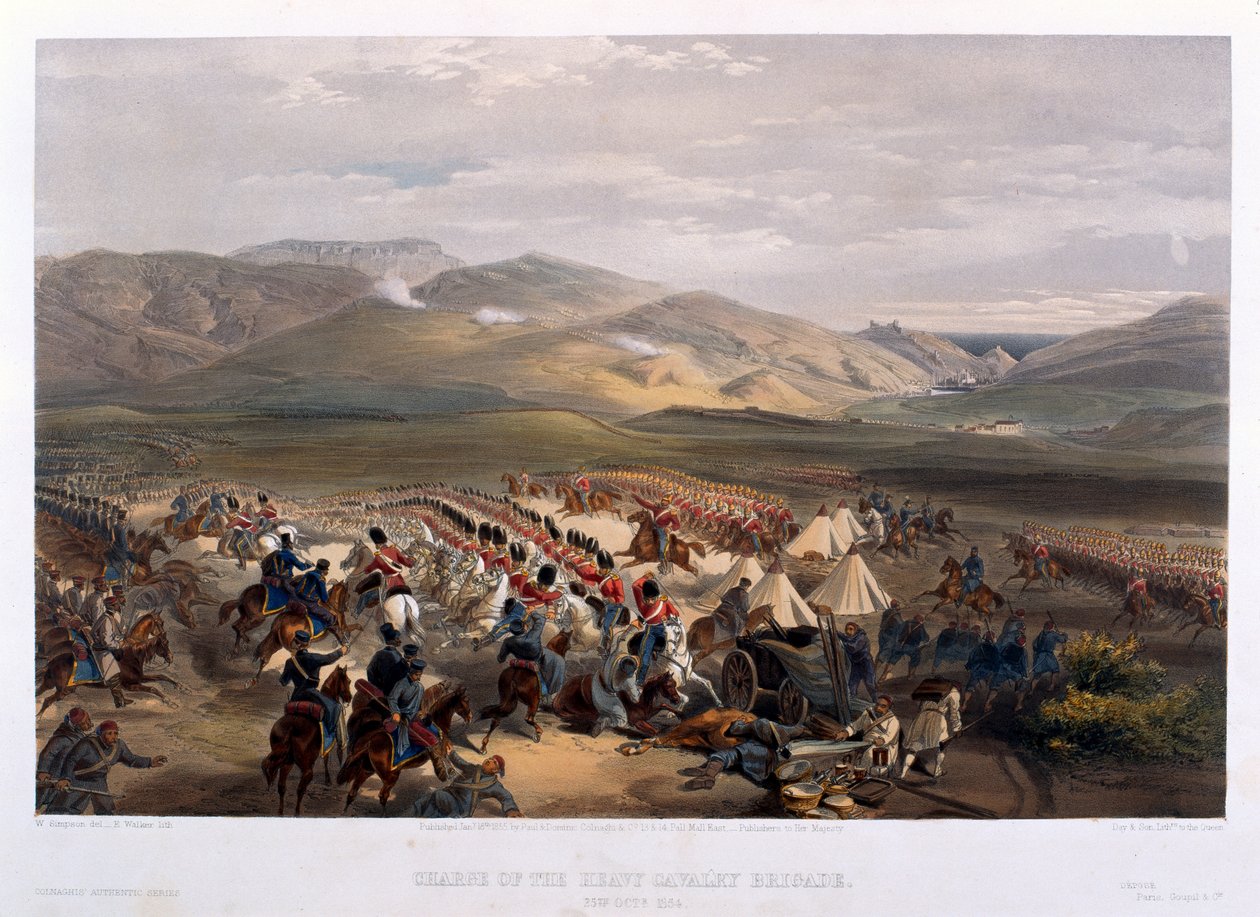 Den tunge brigades angreb i slaget ved Balaklava, 1854 af William Crimea Simpson