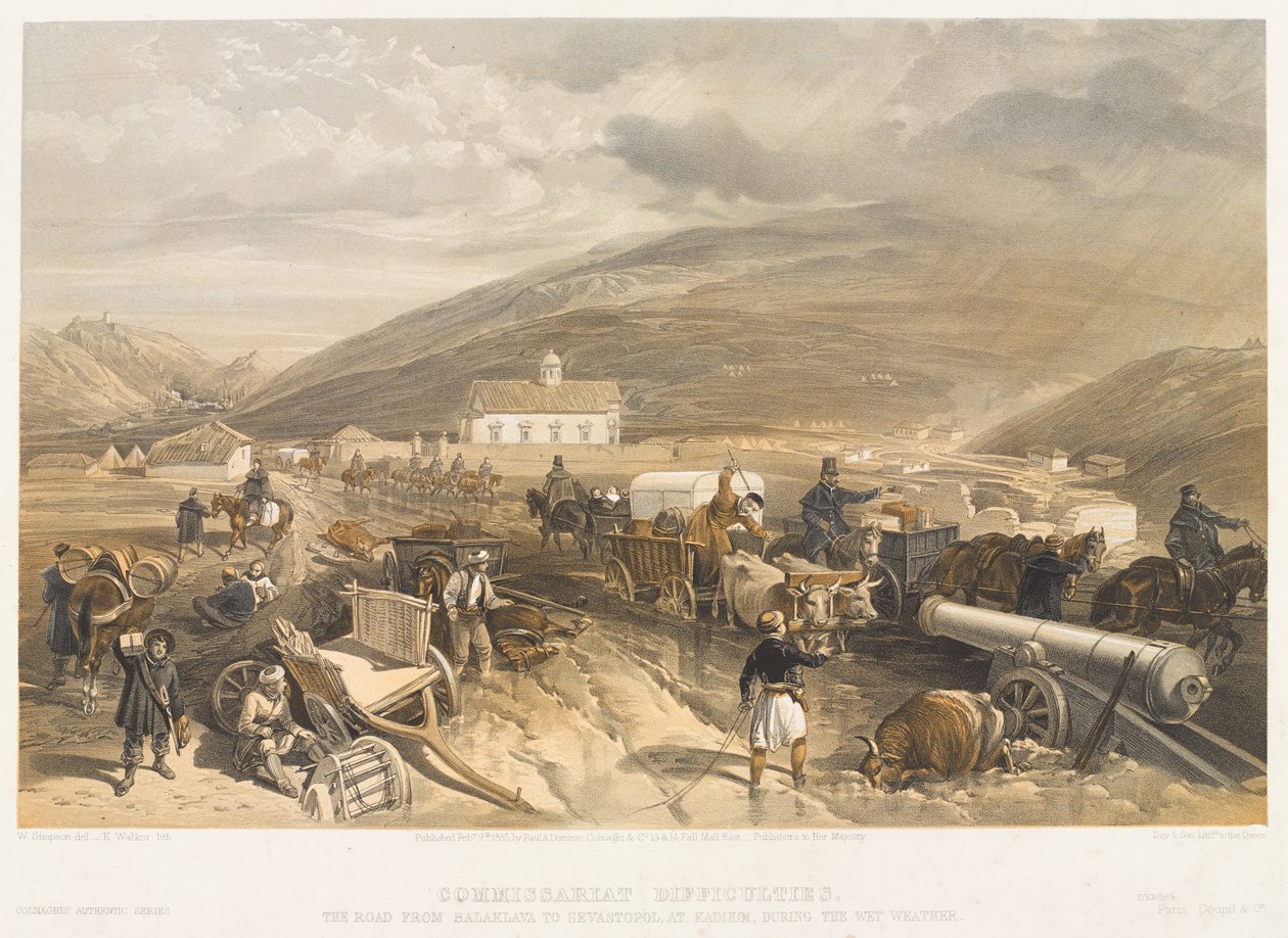 ?Kommissariatets vanskeligheder Vejen fra Balaklava til Sevastopol, ved Kadikoi, under det våde vejr?, 1854 ca. af William Crimea Simpson