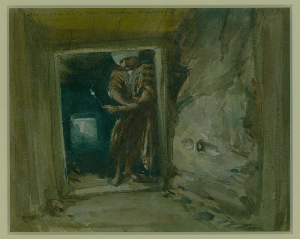 Galleri under Golden Gateway, Jerusalem, 1871 (wc og blyant på papir) af William Crimea Simpson