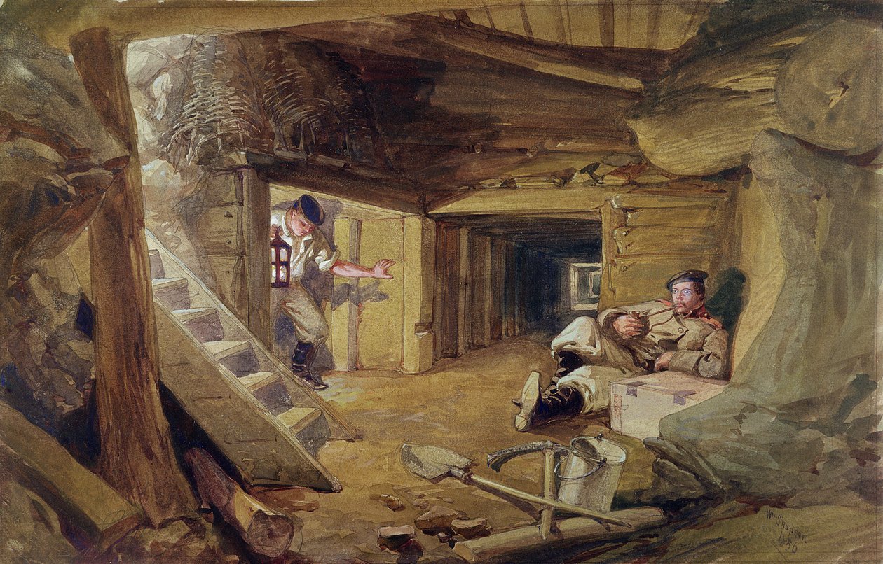 Mine i Bastion du Mat, Sebastopol, Krim (wc på papir) af William Crimea Simpson