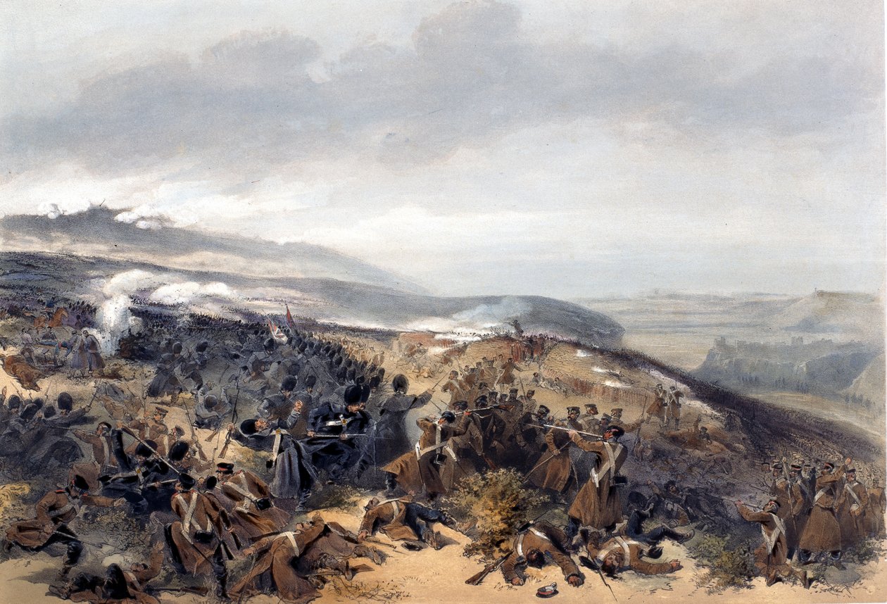 Anden anklage af vagterne, da de gentog Two Gun Battery i slaget ved Inkerman, indgraveret af Edmond Morin (1824-82) fra The Seat of War in the East - First Series, udgivet af Colnaghi und af William Crimea Simpson