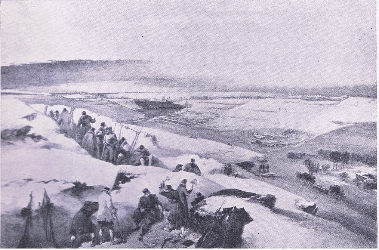 Sevastopol fra batteriet yderst til højre for det franske angreb, illustration fra British Battles on Land and Sea, 1915 af William Crimea Simpson